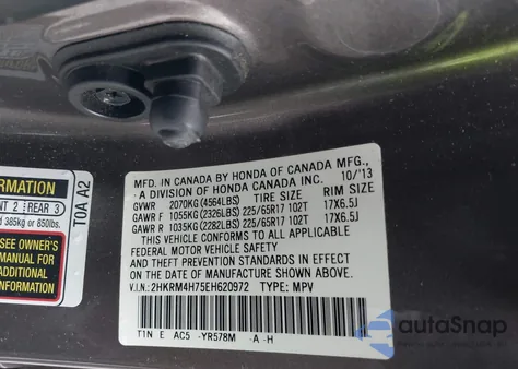 2014 Honda Cr-V Ex-L from USA, damaged, VIN 2HKRM4H75EH620972